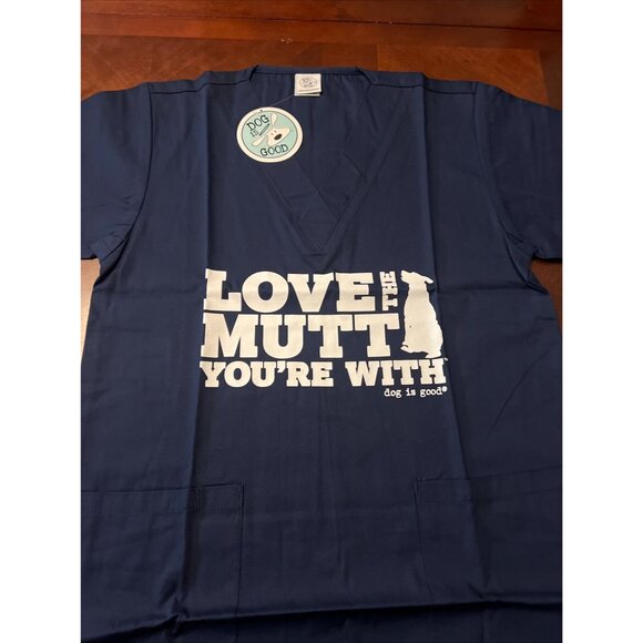 Dog Is Good Scrub Top Navy Unisex V-Neck veterinarian relax fit pockets - Picture 3 of 9